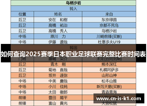 如何查询2025赛季日本职业足球联赛完整比赛时间表