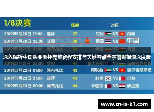深入解析中国队亚洲杯完整赛程安排与关键看点全景前瞻报道深度版
